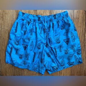 Men's Nike Graffiti Print Swim Trunks Blue size Large. 1480